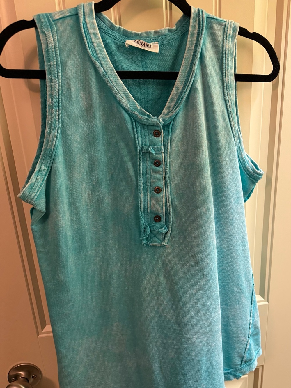 Zenana Women's Sleeveless Henley Tank - Aqua Blue